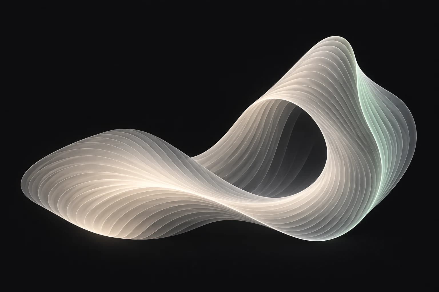 A flowing wave formed by softly illuminated translucent layers